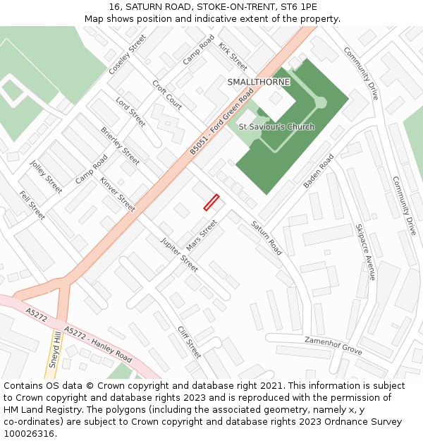 16, SATURN ROAD, STOKE-ON-TRENT, ST6 1PE: Location map and indicative extent of plot