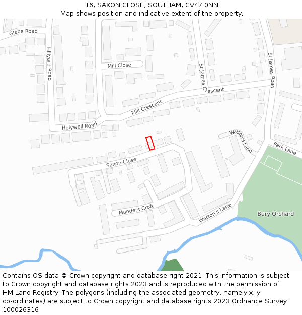 16, SAXON CLOSE, SOUTHAM, CV47 0NN: Location map and indicative extent of plot