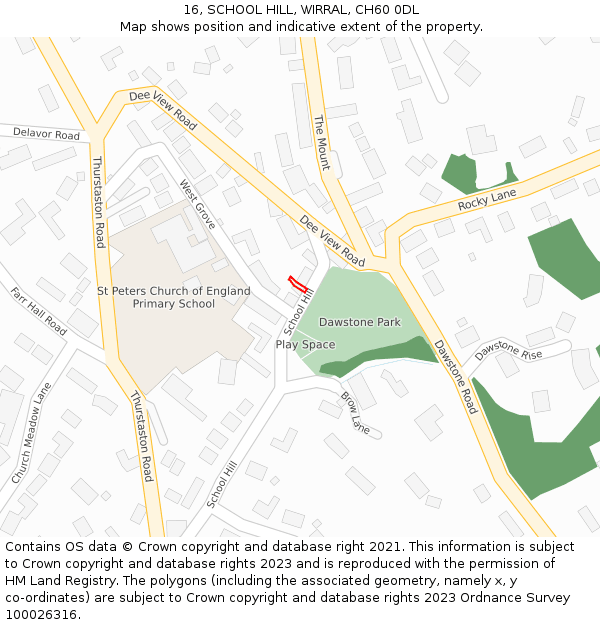 16, SCHOOL HILL, WIRRAL, CH60 0DL: Location map and indicative extent of plot