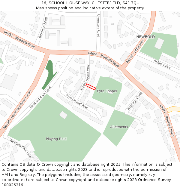 16, SCHOOL HOUSE WAY, CHESTERFIELD, S41 7QU: Location map and indicative extent of plot