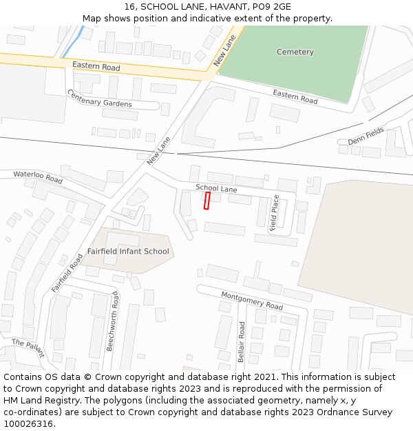 16, SCHOOL LANE, HAVANT, PO9 2GE: Location map and indicative extent of plot