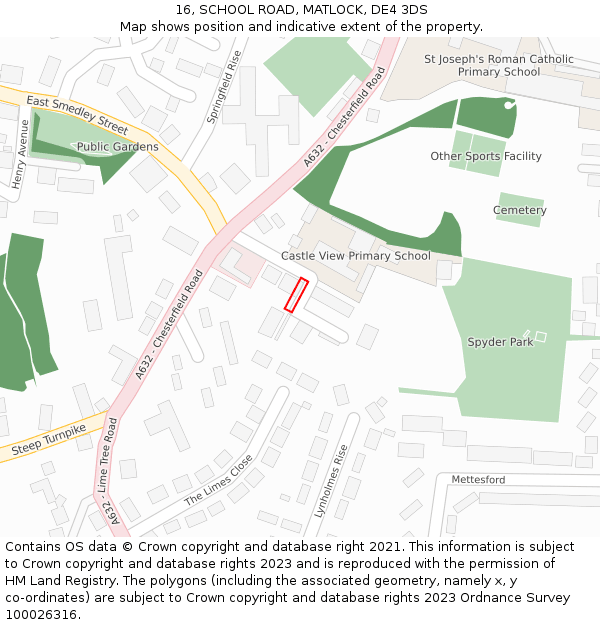 16, SCHOOL ROAD, MATLOCK, DE4 3DS: Location map and indicative extent of plot