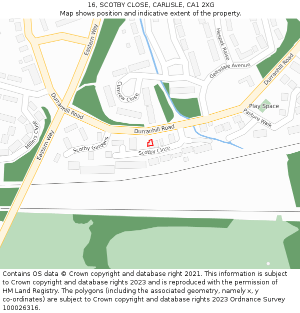 16, SCOTBY CLOSE, CARLISLE, CA1 2XG: Location map and indicative extent of plot