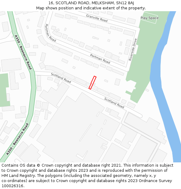 16, SCOTLAND ROAD, MELKSHAM, SN12 8AJ: Location map and indicative extent of plot