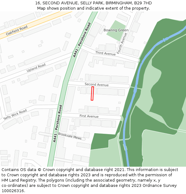 16, SECOND AVENUE, SELLY PARK, BIRMINGHAM, B29 7HD: Location map and indicative extent of plot