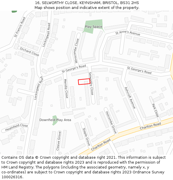 16, SELWORTHY CLOSE, KEYNSHAM, BRISTOL, BS31 2HS: Location map and indicative extent of plot