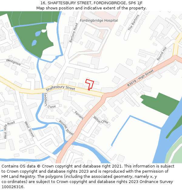 16, SHAFTESBURY STREET, FORDINGBRIDGE, SP6 1JF: Location map and indicative extent of plot
