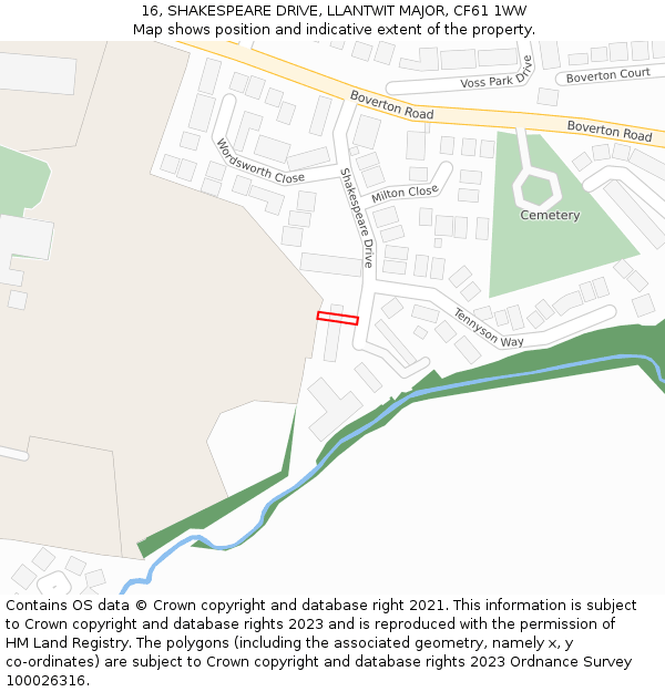16, SHAKESPEARE DRIVE, LLANTWIT MAJOR, CF61 1WW: Location map and indicative extent of plot