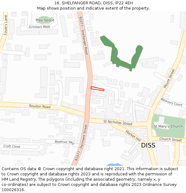 16, SHELFANGER ROAD, DISS, IP22 4EH: Location map and indicative extent of plot
