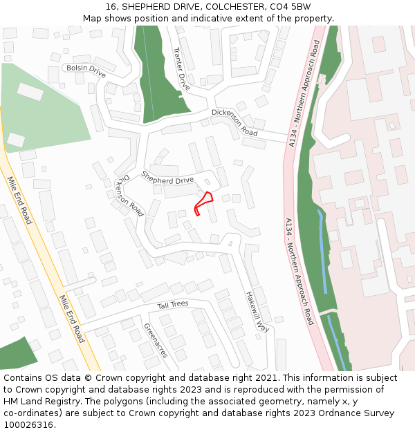 16, SHEPHERD DRIVE, COLCHESTER, CO4 5BW: Location map and indicative extent of plot