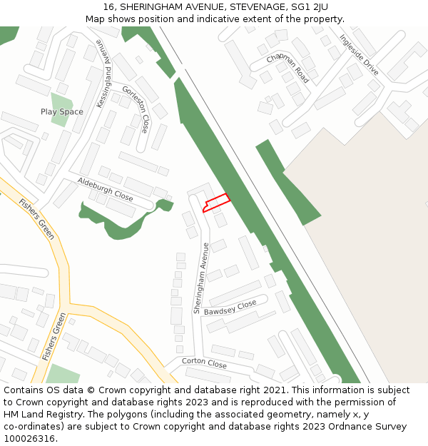 16, SHERINGHAM AVENUE, STEVENAGE, SG1 2JU: Location map and indicative extent of plot