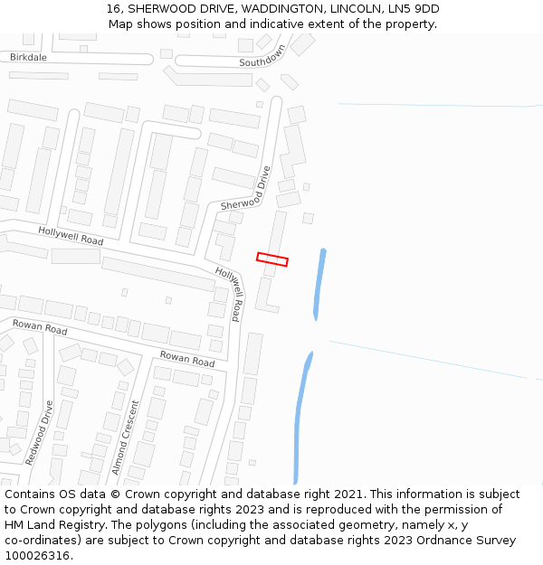 16, SHERWOOD DRIVE, WADDINGTON, LINCOLN, LN5 9DD: Location map and indicative extent of plot
