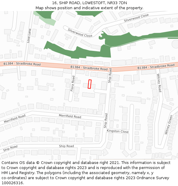 16, SHIP ROAD, LOWESTOFT, NR33 7DN: Location map and indicative extent of plot