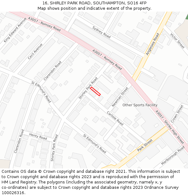 16, SHIRLEY PARK ROAD, SOUTHAMPTON, SO16 4FP: Location map and indicative extent of plot