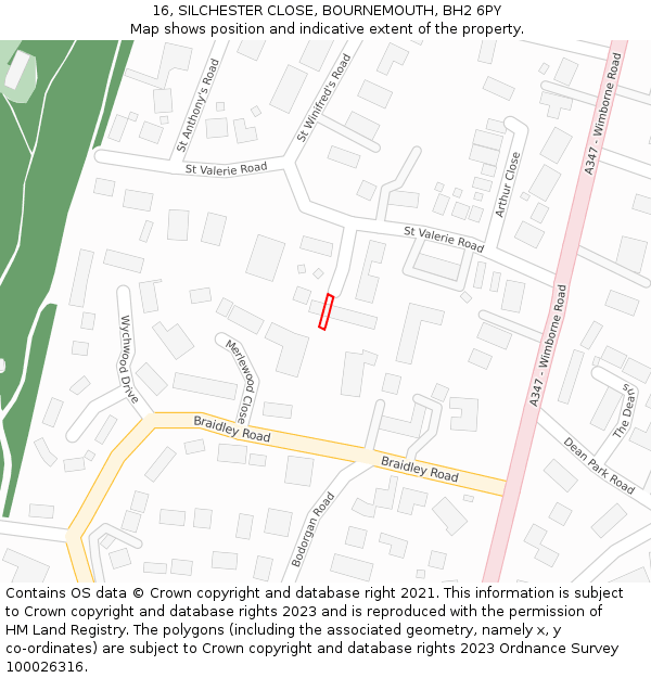 16, SILCHESTER CLOSE, BOURNEMOUTH, BH2 6PY: Location map and indicative extent of plot