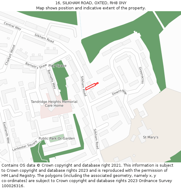 16, SILKHAM ROAD, OXTED, RH8 0NY: Location map and indicative extent of plot
