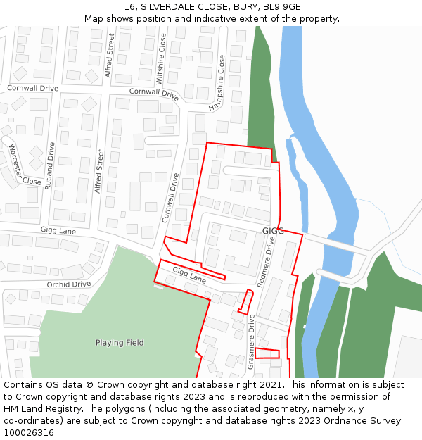 16, SILVERDALE CLOSE, BURY, BL9 9GE: Location map and indicative extent of plot