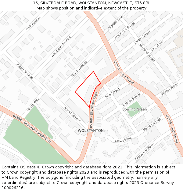 16, SILVERDALE ROAD, WOLSTANTON, NEWCASTLE, ST5 8BH: Location map and indicative extent of plot