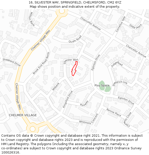 16, SILVESTER WAY, SPRINGFIELD, CHELMSFORD, CM2 6YZ: Location map and indicative extent of plot