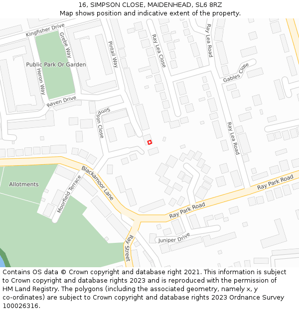 16, SIMPSON CLOSE, MAIDENHEAD, SL6 8RZ: Location map and indicative extent of plot