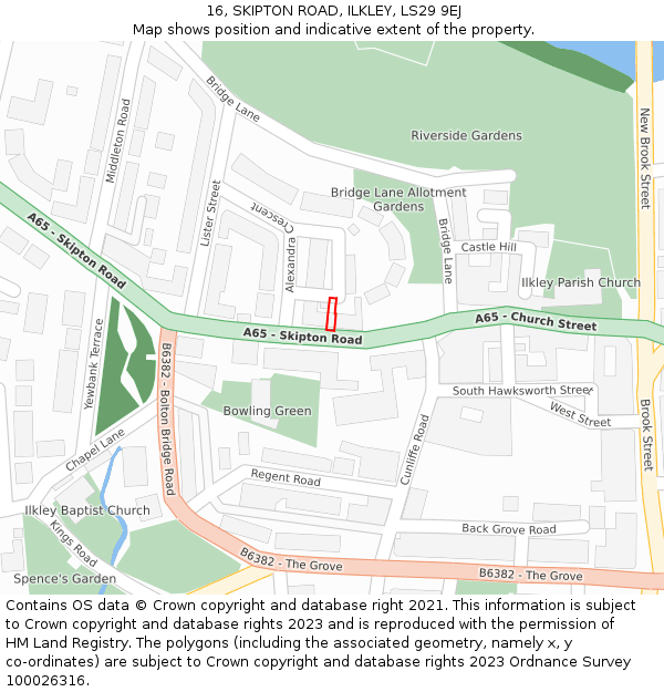 16, SKIPTON ROAD, ILKLEY, LS29 9EJ: Location map and indicative extent of plot