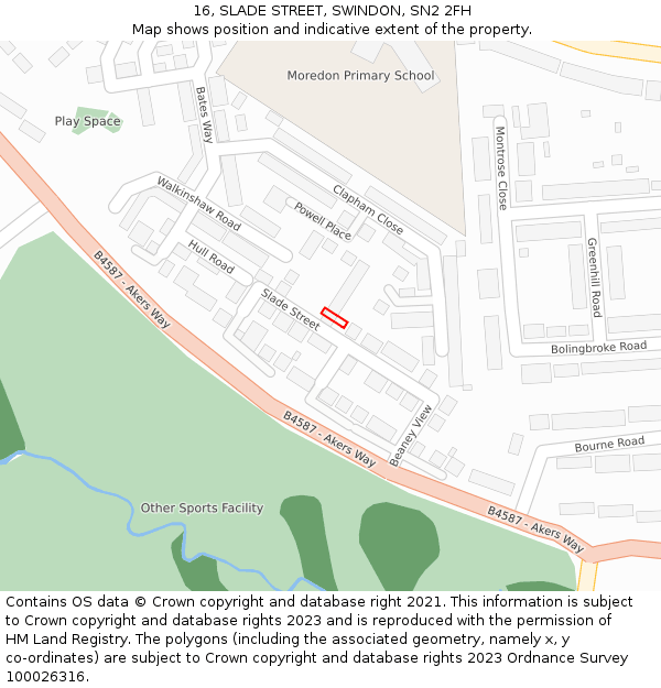 16, SLADE STREET, SWINDON, SN2 2FH: Location map and indicative extent of plot