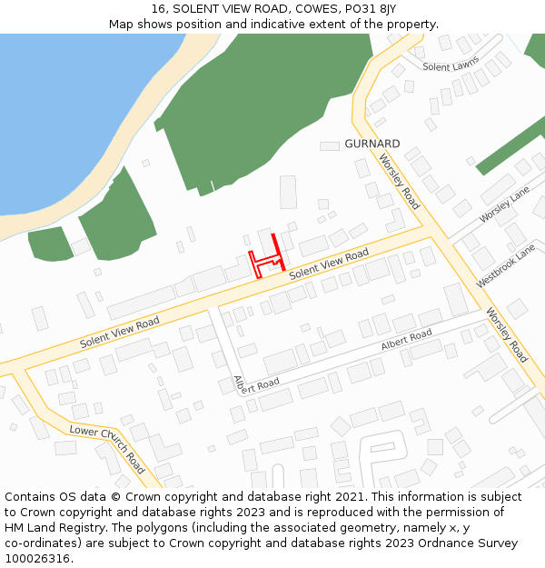 16, SOLENT VIEW ROAD, COWES, PO31 8JY: Location map and indicative extent of plot
