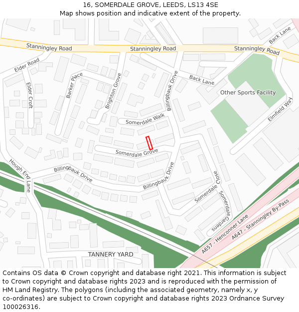 16, SOMERDALE GROVE, LEEDS, LS13 4SE: Location map and indicative extent of plot