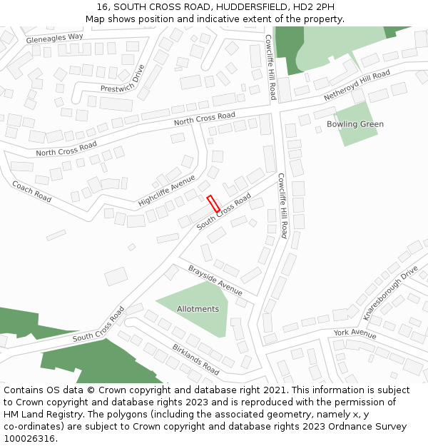 16, SOUTH CROSS ROAD, HUDDERSFIELD, HD2 2PH: Location map and indicative extent of plot