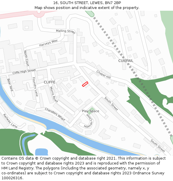 16, SOUTH STREET, LEWES, BN7 2BP: Location map and indicative extent of plot