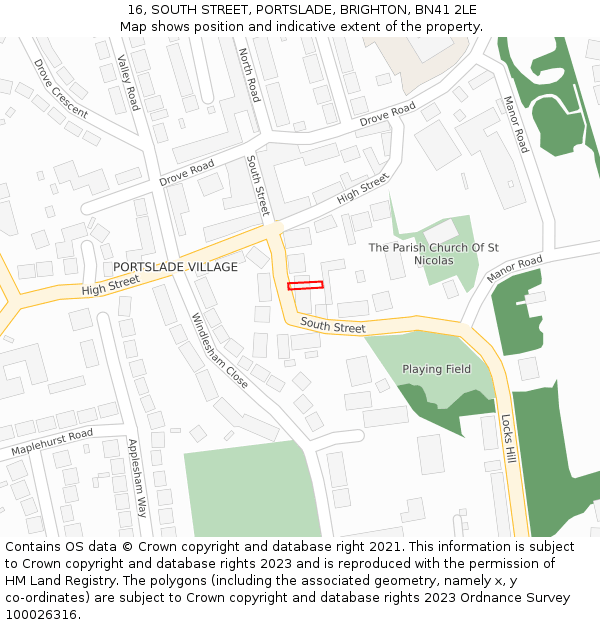 16, SOUTH STREET, PORTSLADE, BRIGHTON, BN41 2LE: Location map and indicative extent of plot