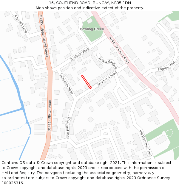 16, SOUTHEND ROAD, BUNGAY, NR35 1DN: Location map and indicative extent of plot
