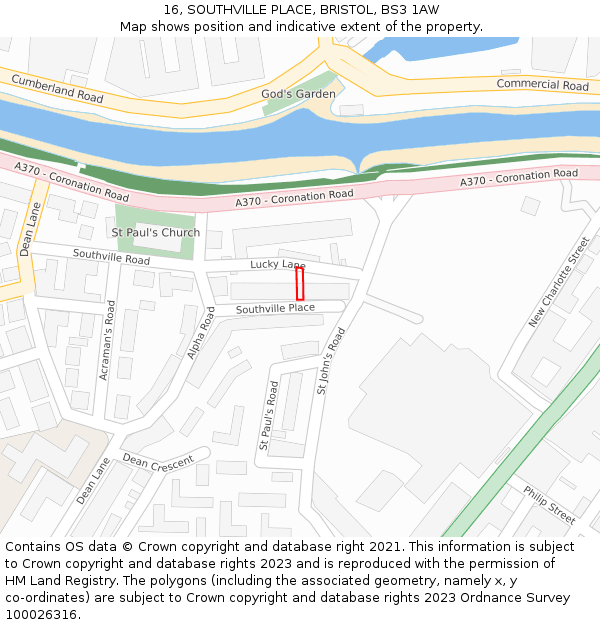 16, SOUTHVILLE PLACE, BRISTOL, BS3 1AW: Location map and indicative extent of plot