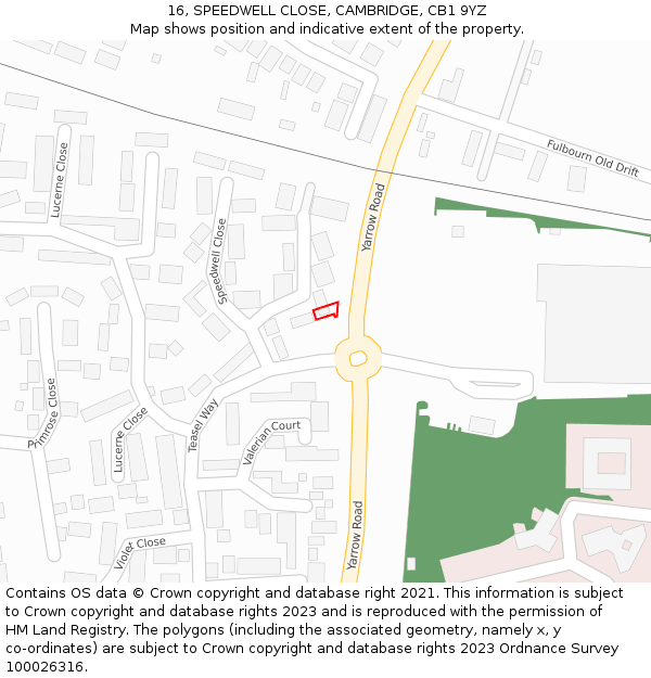 16, SPEEDWELL CLOSE, CAMBRIDGE, CB1 9YZ: Location map and indicative extent of plot