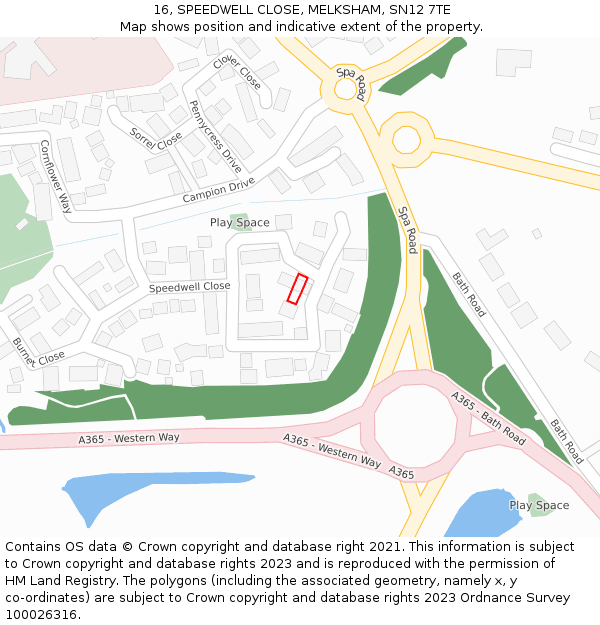 16, SPEEDWELL CLOSE, MELKSHAM, SN12 7TE: Location map and indicative extent of plot