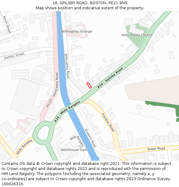 16, SPILSBY ROAD, BOSTON, PE21 9NS: Location map and indicative extent of plot