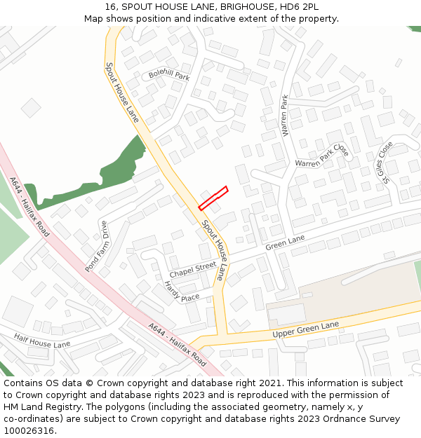 16, SPOUT HOUSE LANE, BRIGHOUSE, HD6 2PL: Location map and indicative extent of plot
