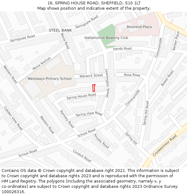 16, SPRING HOUSE ROAD, SHEFFIELD, S10 1LT: Location map and indicative extent of plot