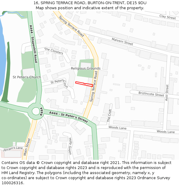 16, SPRING TERRACE ROAD, BURTON-ON-TRENT, DE15 9DU: Location map and indicative extent of plot