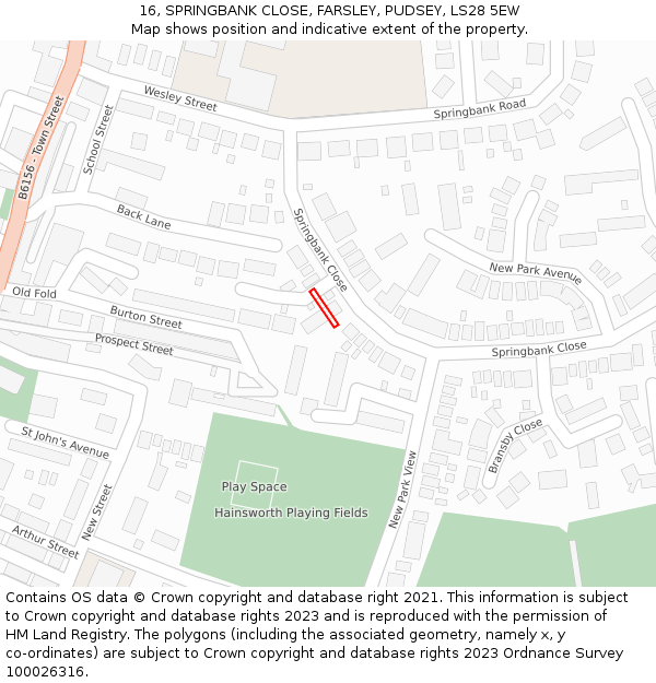 16, SPRINGBANK CLOSE, FARSLEY, PUDSEY, LS28 5EW: Location map and indicative extent of plot