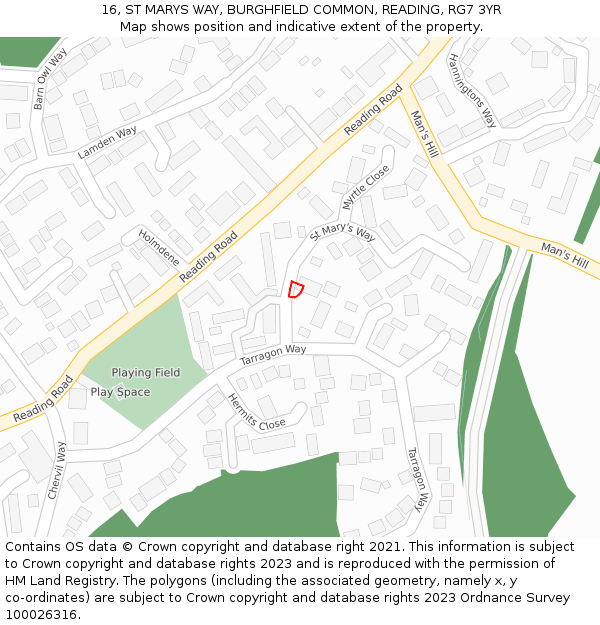16, ST MARYS WAY, BURGHFIELD COMMON, READING, RG7 3YR: Location map and indicative extent of plot