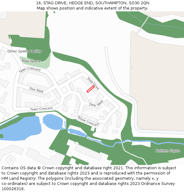 16, STAG DRIVE, HEDGE END, SOUTHAMPTON, SO30 2QN: Location map and indicative extent of plot