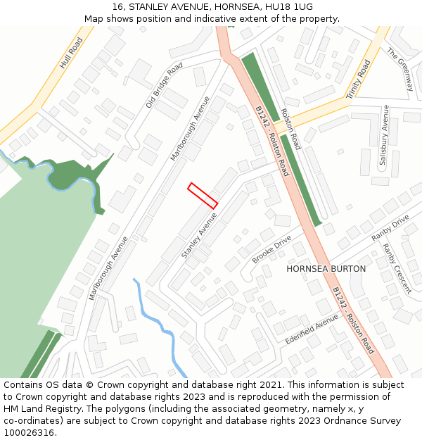 16, STANLEY AVENUE, HORNSEA, HU18 1UG: Location map and indicative extent of plot