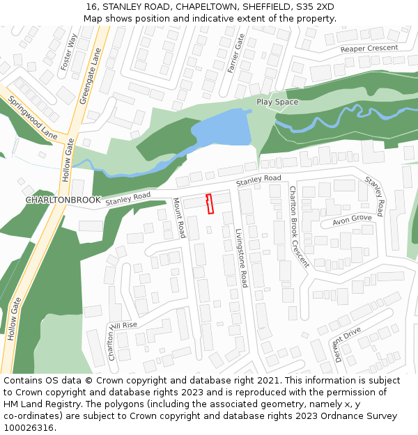 16, STANLEY ROAD, CHAPELTOWN, SHEFFIELD, S35 2XD: Location map and indicative extent of plot