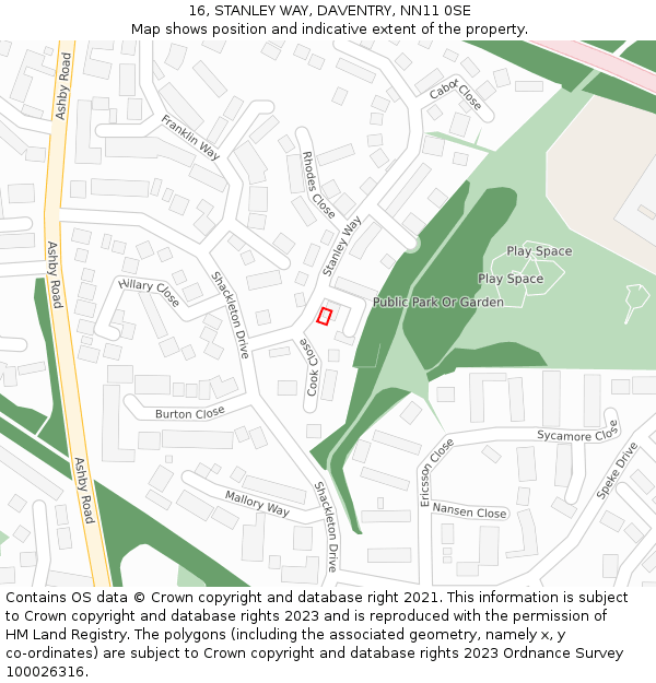 16, STANLEY WAY, DAVENTRY, NN11 0SE: Location map and indicative extent of plot