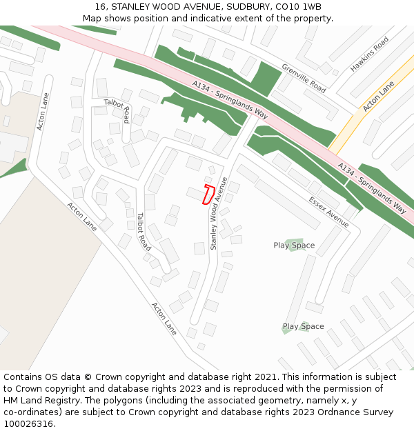 16, STANLEY WOOD AVENUE, SUDBURY, CO10 1WB: Location map and indicative extent of plot