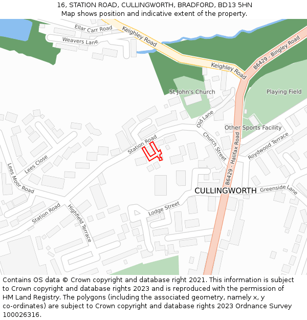 16, STATION ROAD, CULLINGWORTH, BRADFORD, BD13 5HN: Location map and indicative extent of plot