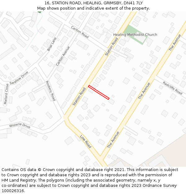 16, STATION ROAD, HEALING, GRIMSBY, DN41 7LY: Location map and indicative extent of plot