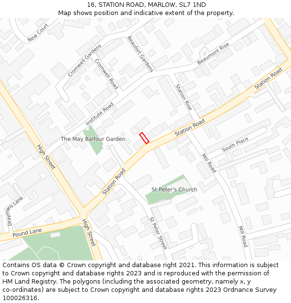 16, STATION ROAD, MARLOW, SL7 1ND: Location map and indicative extent of plot