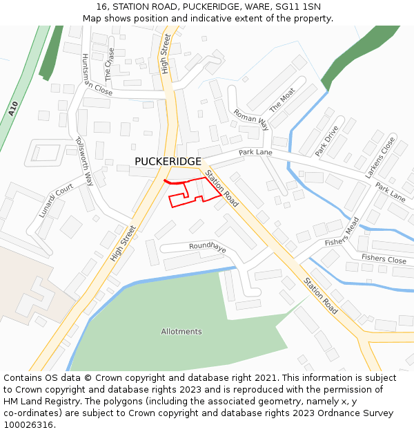 16, STATION ROAD, PUCKERIDGE, WARE, SG11 1SN: Location map and indicative extent of plot